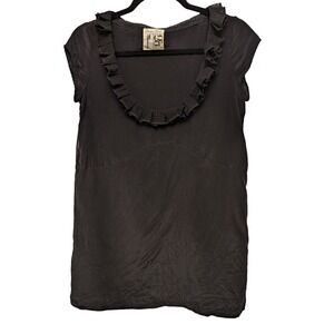 Geren Ford for Barneys‎ New York Silk Blouse Ruffle Scoop Neck Black XS Feminine